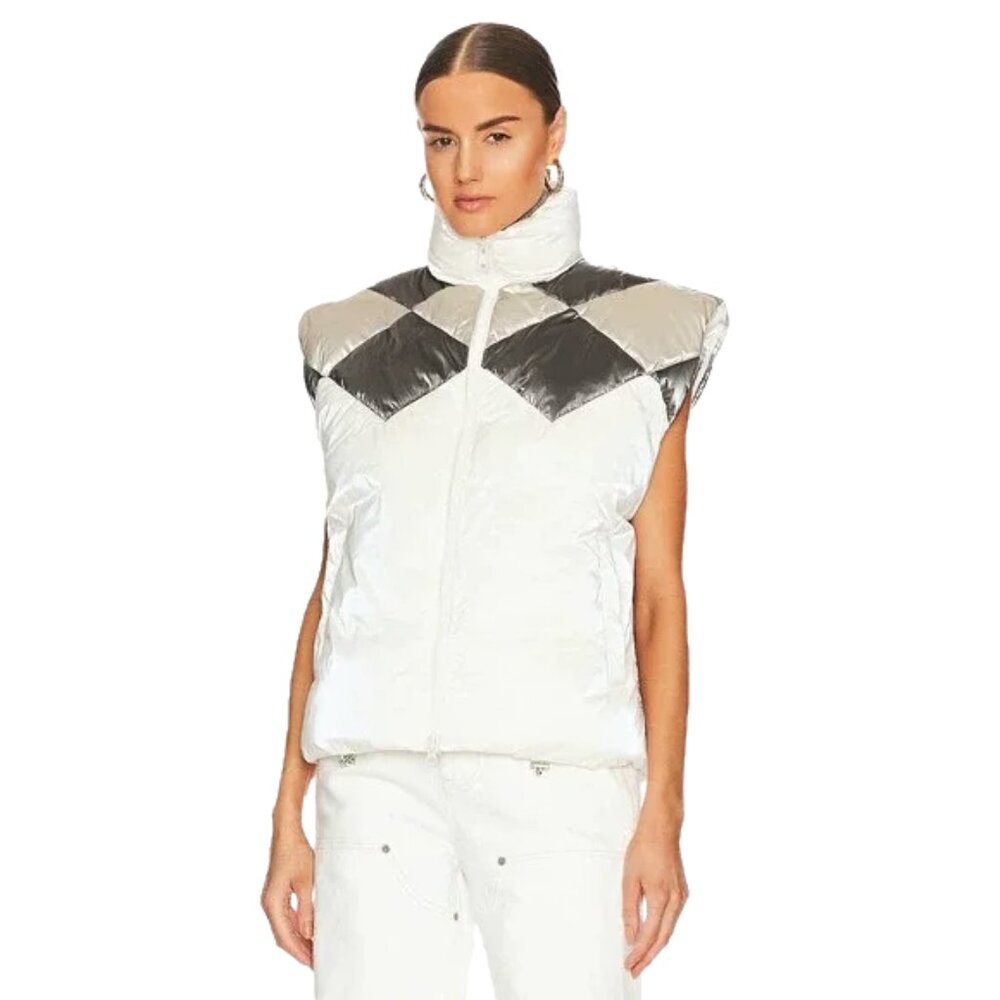Eaves | Margot Full Zip Puffer Vest in Ivory & Slate Gray